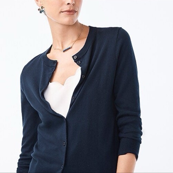 J CREW Navy Blue Caryn Cotton Cardigan L Large EUC $40 KL - Picture 2 of 12
